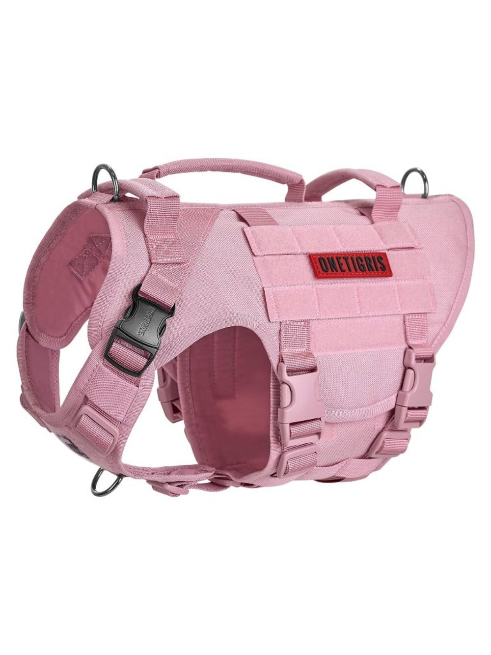 OneTigris Large Tactical Dog Harness, No Pulling Adj Dog Vest , Heavy Duty Pink
